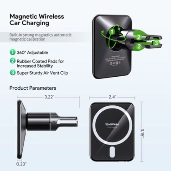 ESOULK-Magnetic Wireless Car Charger - Black - Picture 8 of 10